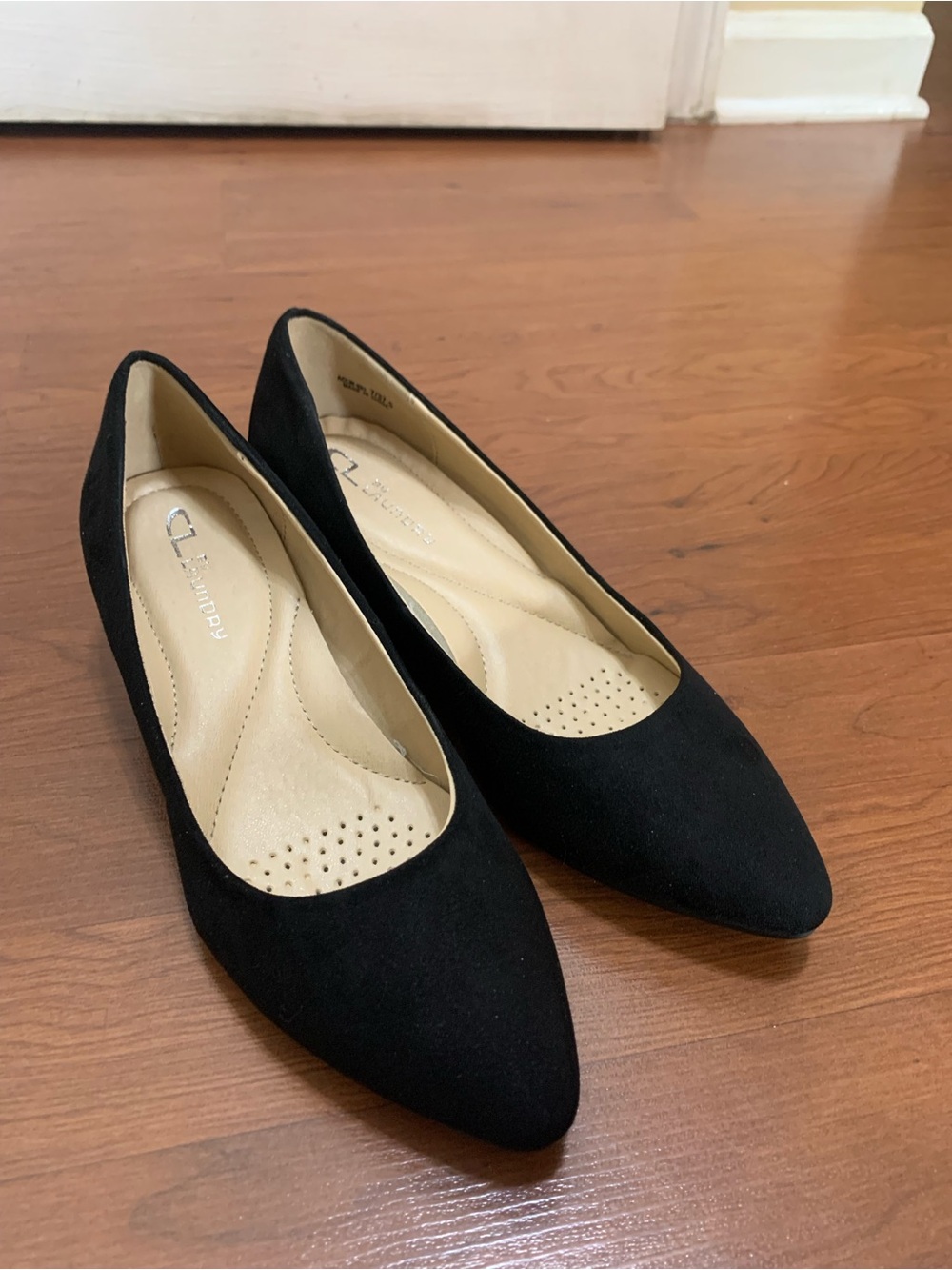 NWOT CL by Laundry Black Pointed Toe Wedge Shoe